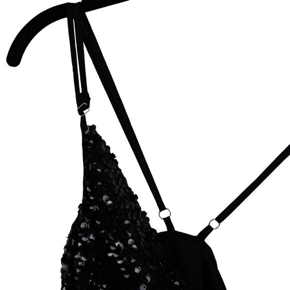 Black Sequin Party Dress Cowl Neck Strappy Backless Slit Maxi Evening Gown - Picture 8 of 15